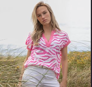 Marble Pink And White Short Sleeve Print Top