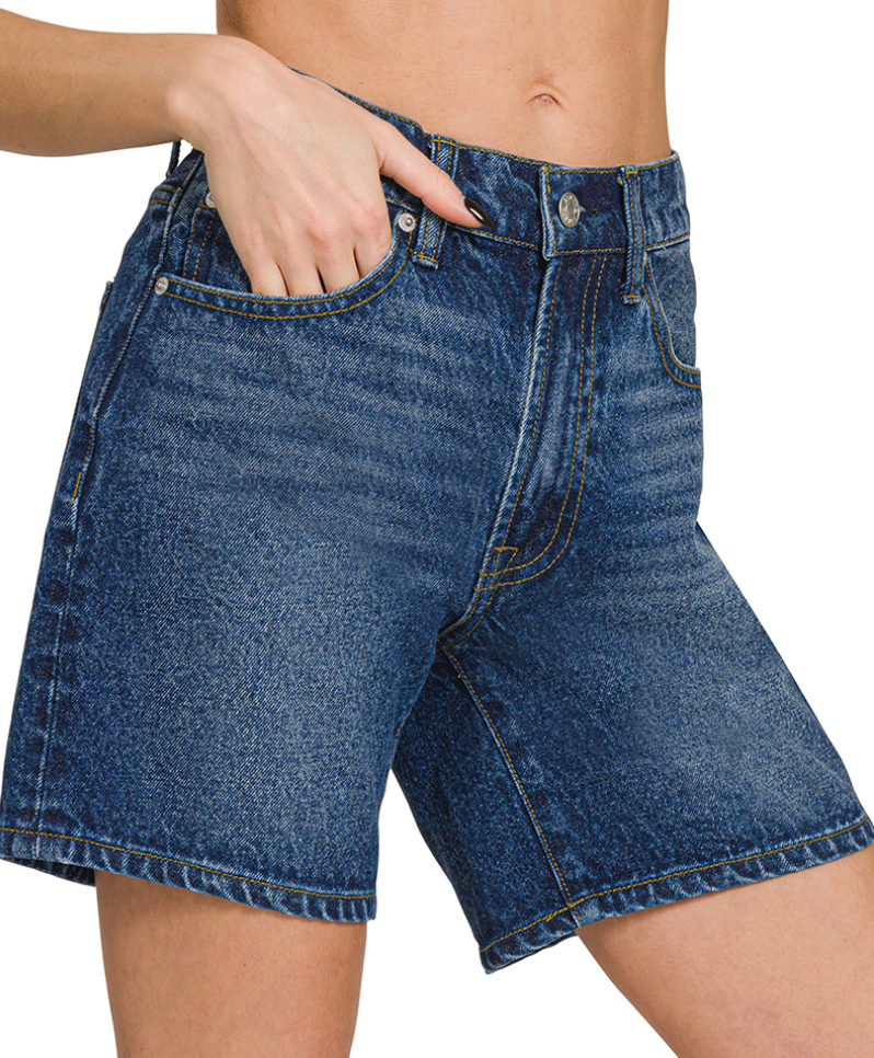 Zenana Dark Denim MId Thigh Shorts