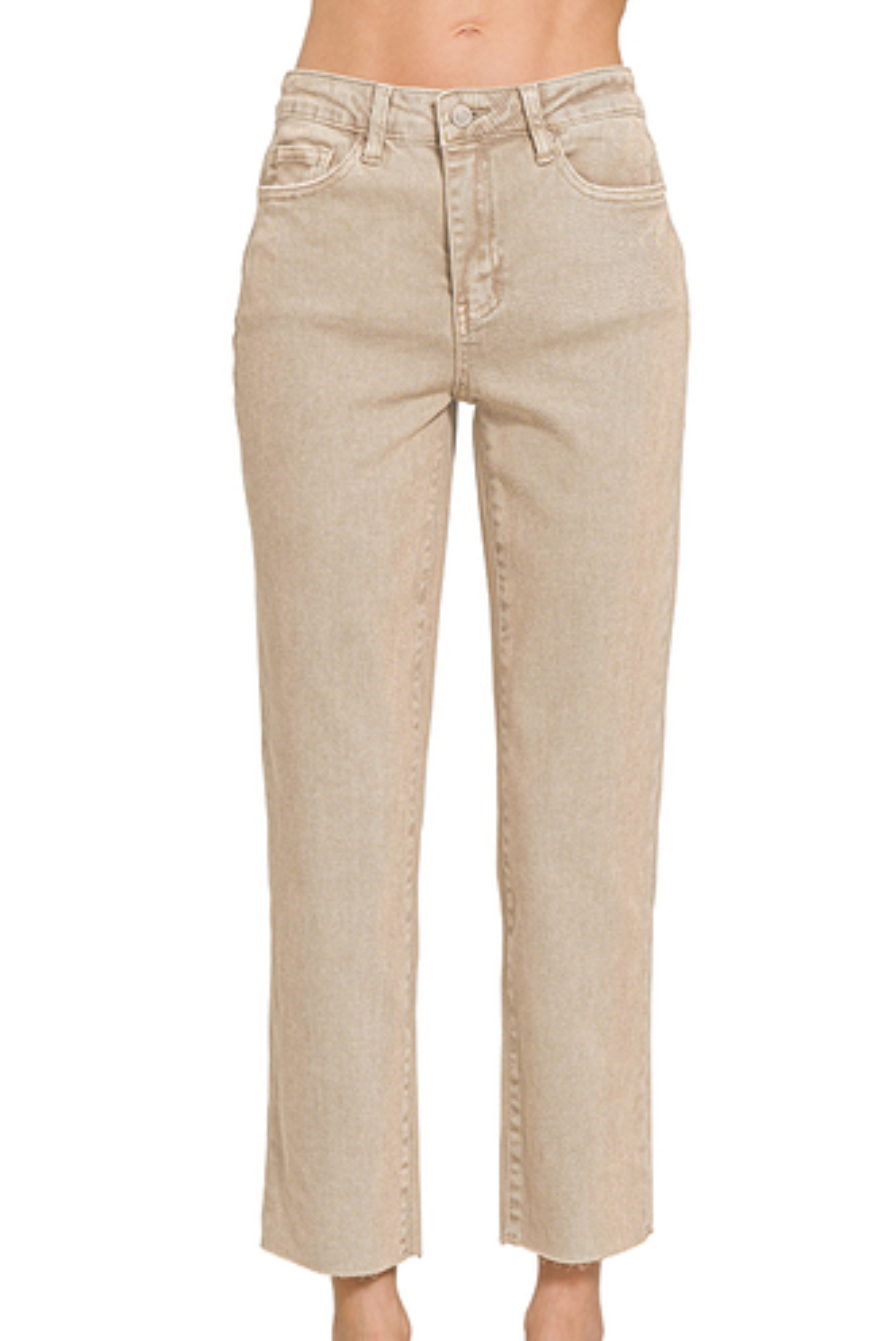 Zenana Ash Mocha Acid Washed Straight Pants