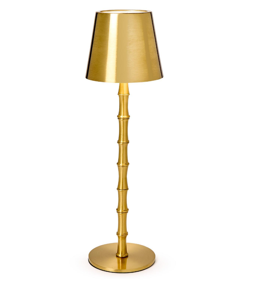 Two's Company LED Portable Cordless Gold Bamboo Table Lamp in Gift Box