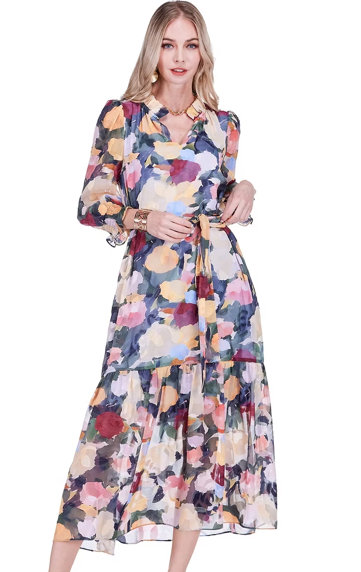 joy joy maxi dress Joy Joy Split Neck Maxi Dress- Impressions