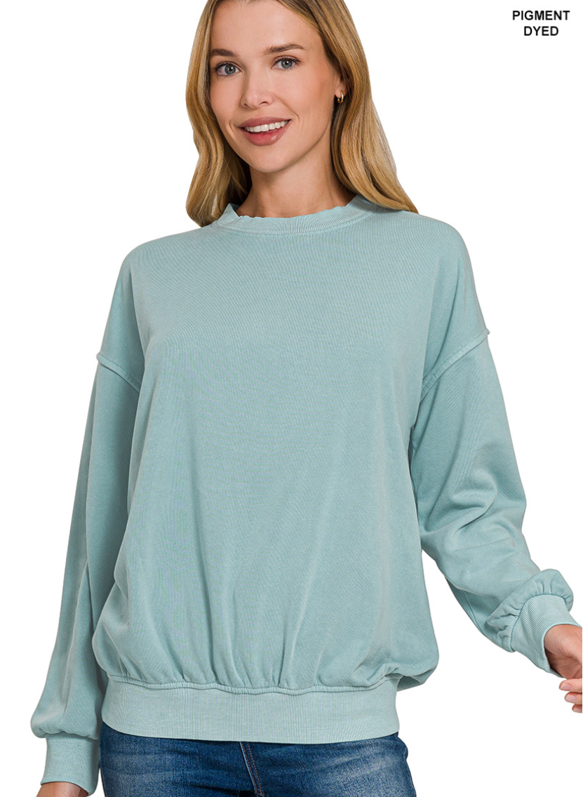 Zenana Soft Fleece Round- Neck Sweatshirt- Lt Teal