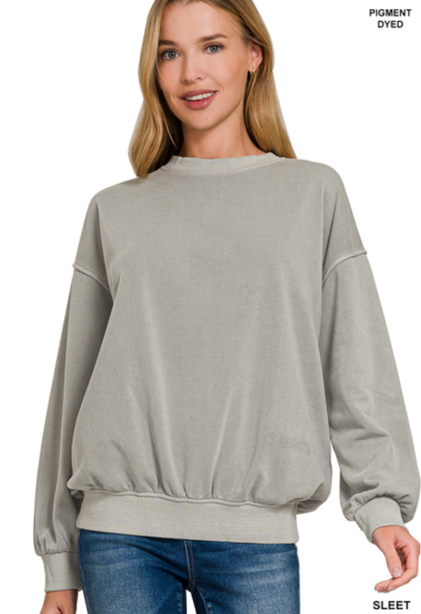 Zenana Soft Fleece Round-Neck Sweatshirt- Sleet