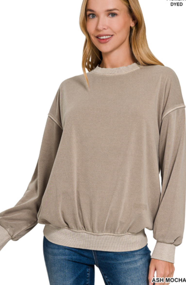 Zenana Soft Fleece Round- Neck Sweatshirt- Ash Mocha