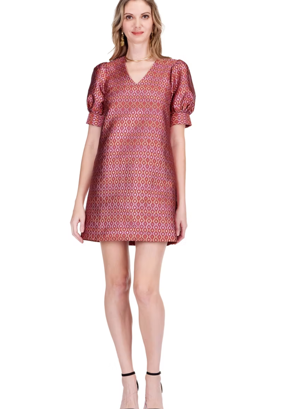 Jade Groovy Grid V-Neck Short Sleeve Shift Dress