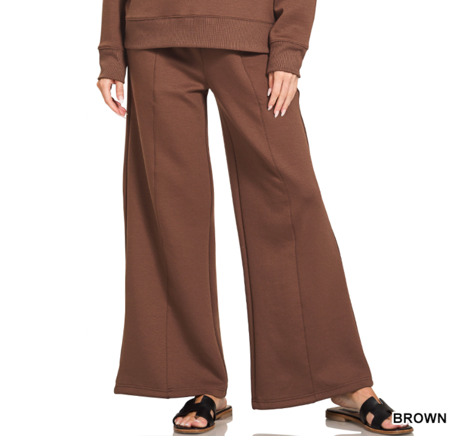 Zenana Scuba Drawstring Lounge Pant- Brown