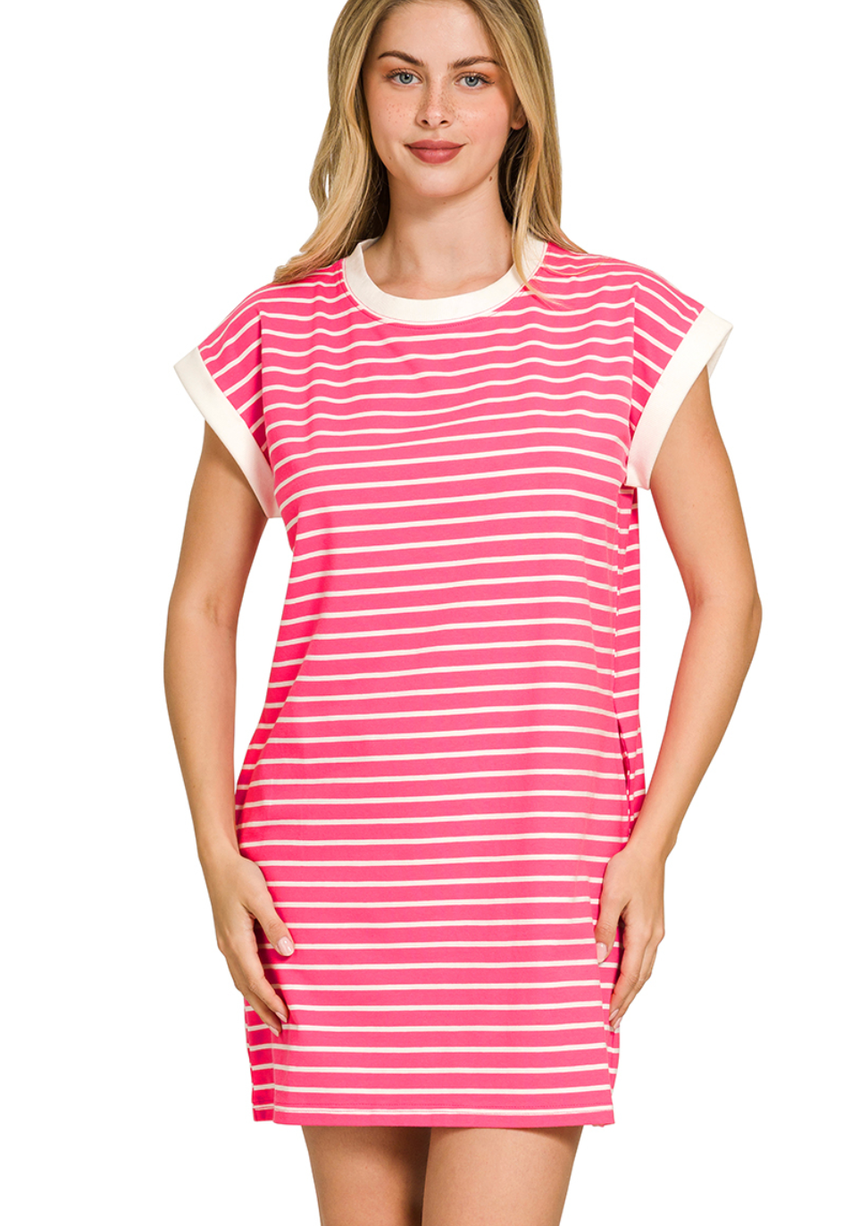 Fuschia Striped Contrast Trim T-Shirt Dress – Rebecca's of Clinton