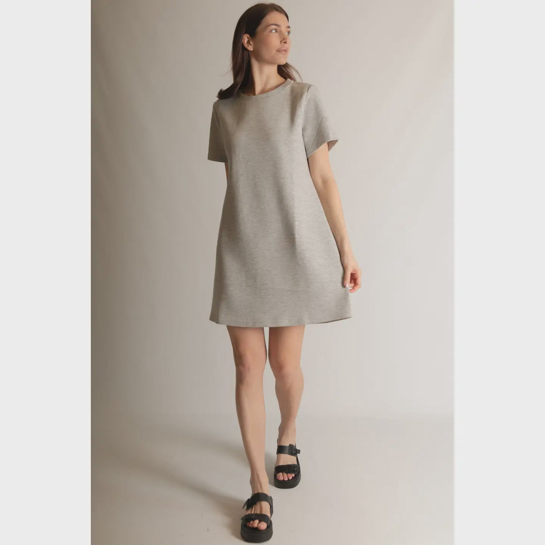 P. Cill Heather Grey Butter Modal Short Sleeve Dress