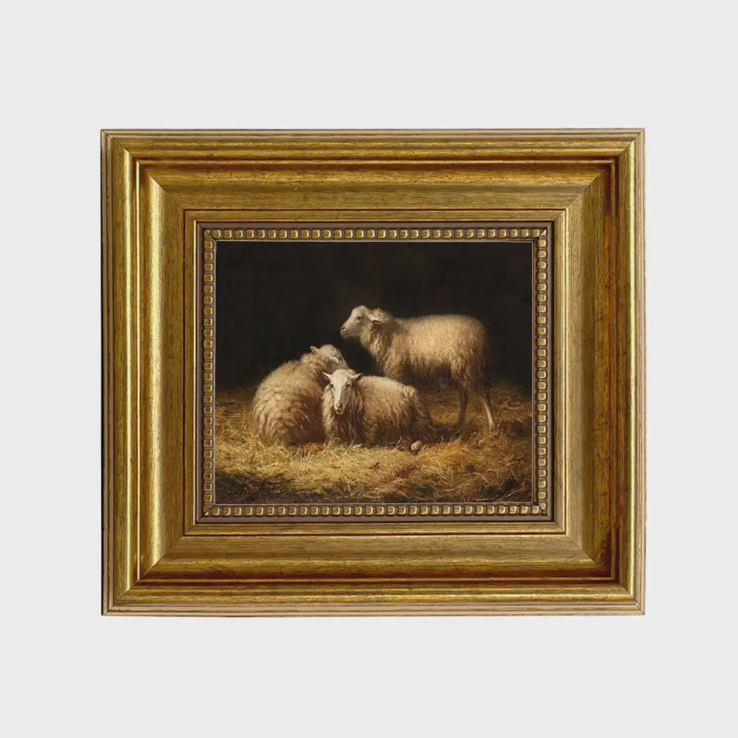 Madison Bay Co. Sheep in Hay Framed Oil Painting Print On Canvas 5x6