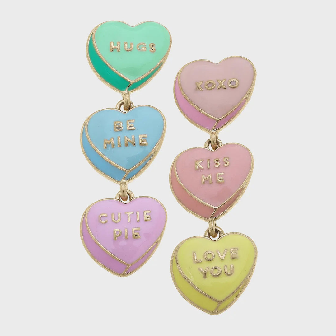 Canvas Valentine's Conversation Hearts Enamel Earrings