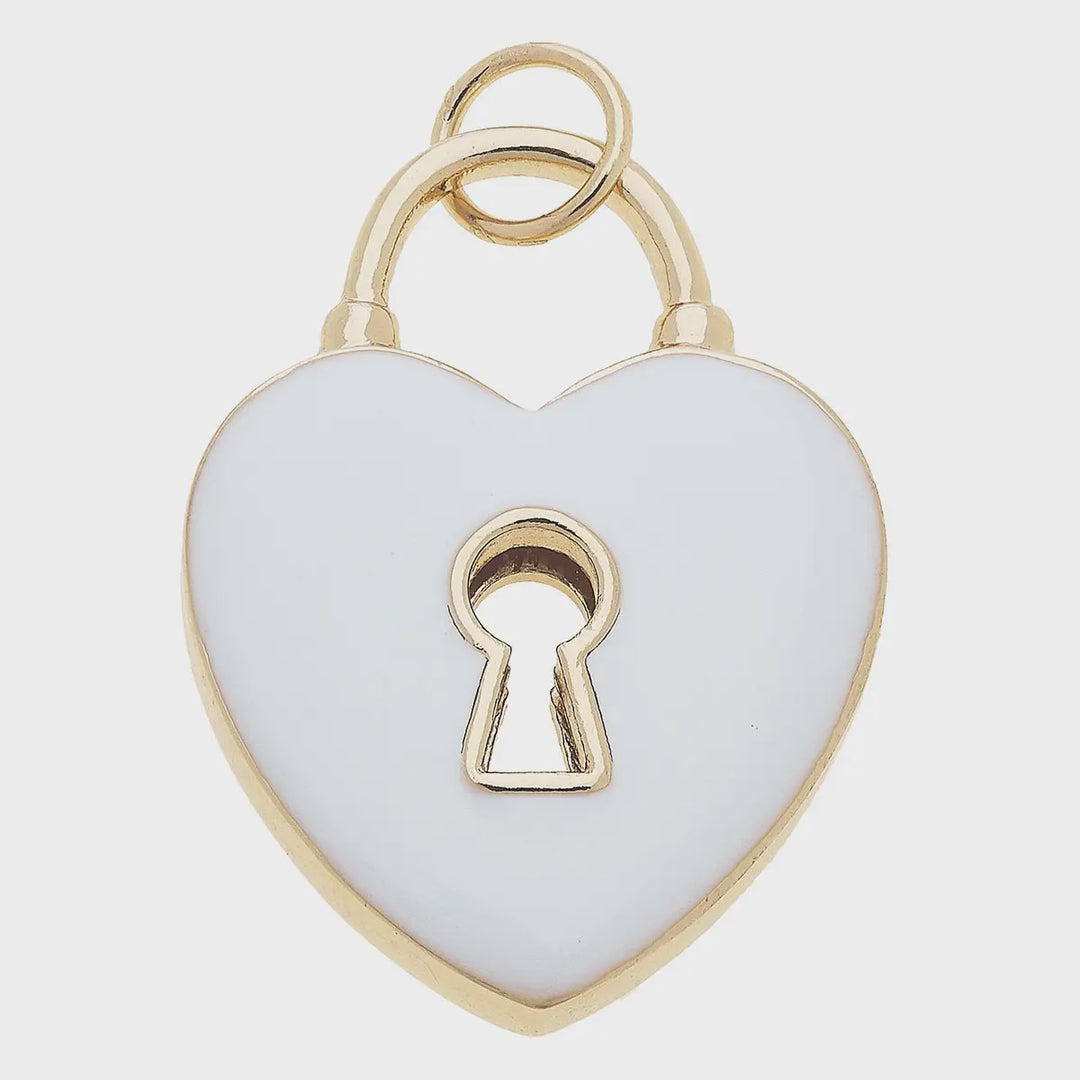 Canvas Heart Shaped Padlock Enamel Charm in White