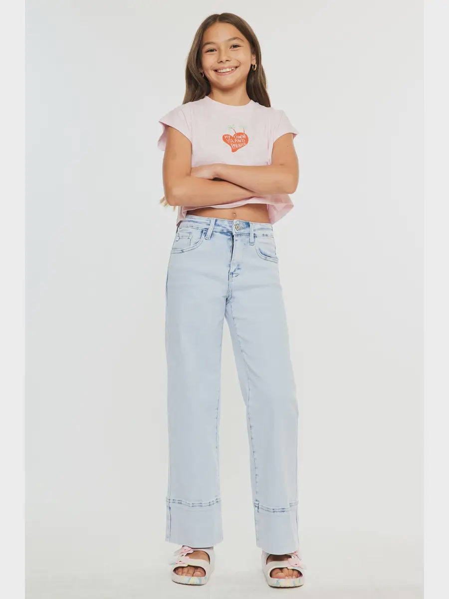 Kancan Youth High Rise Crop Wide Leg- Light Wash