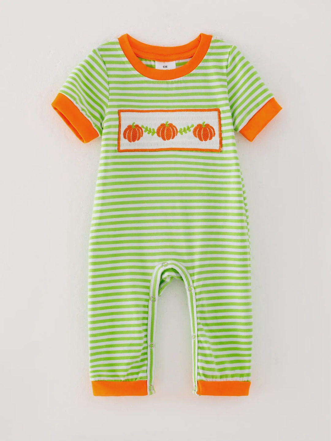 Pumpkin Smocking Embroidered Striped Romper