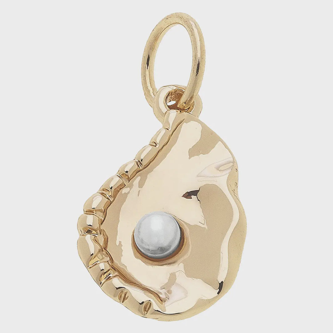 Canvas Pearl Oyster Charm in Shiny Gold