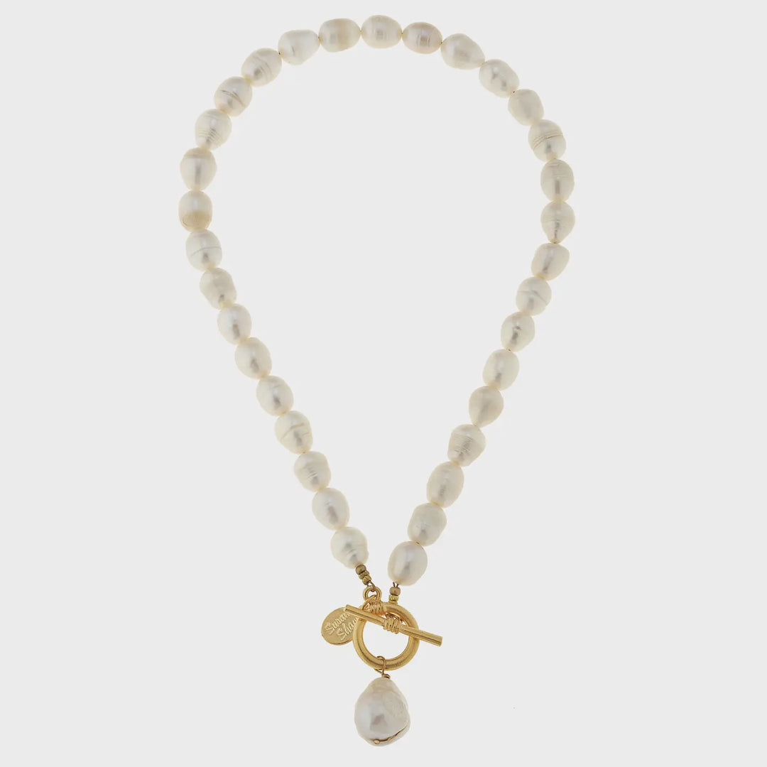 Susan Shaw Large Genuine Freshwater Pearl Front Toggle Necklace