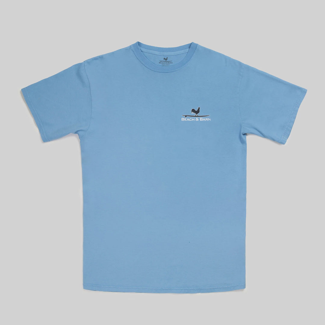 Beach and Barn Cartoon Rooster Tee Shirt-Azure