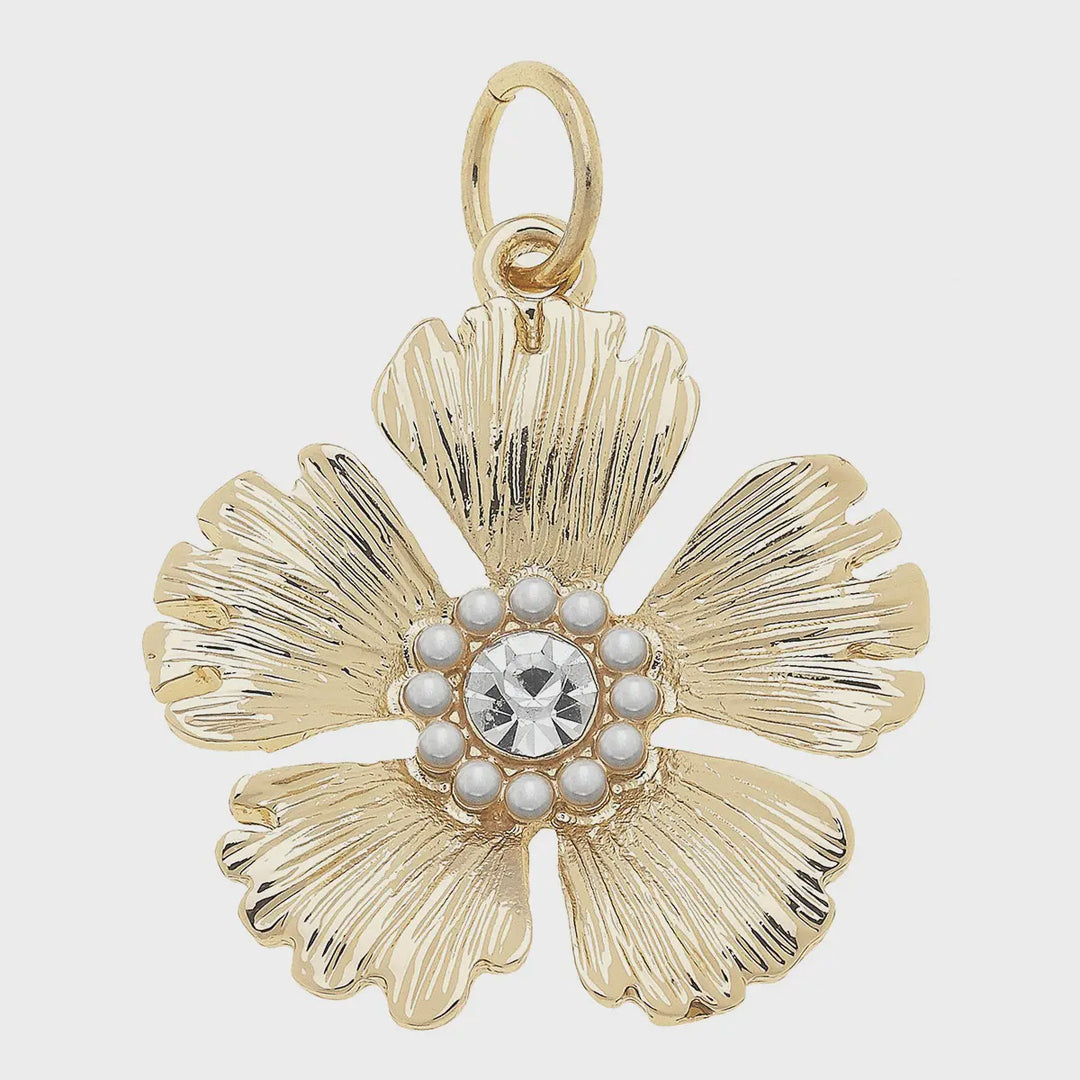 Canvas Rhinestone Flower Charm in Shiny Gold