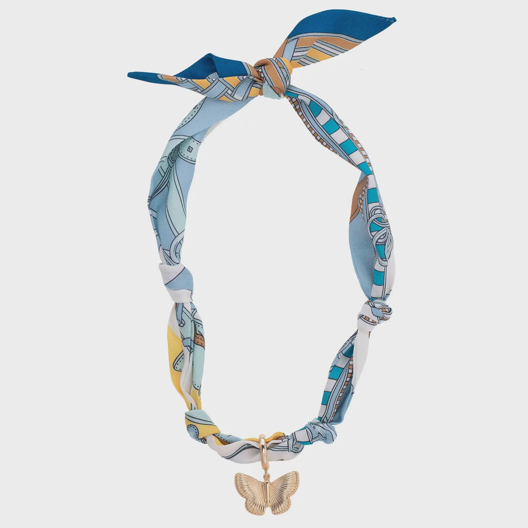 Canvas Desiree Butterfly Scarf Necklace in Light Blue/White/Yellow