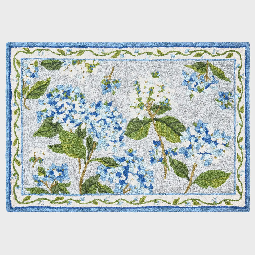 Blue Hydrangea Hook Rug - Sally Eckman Roberts