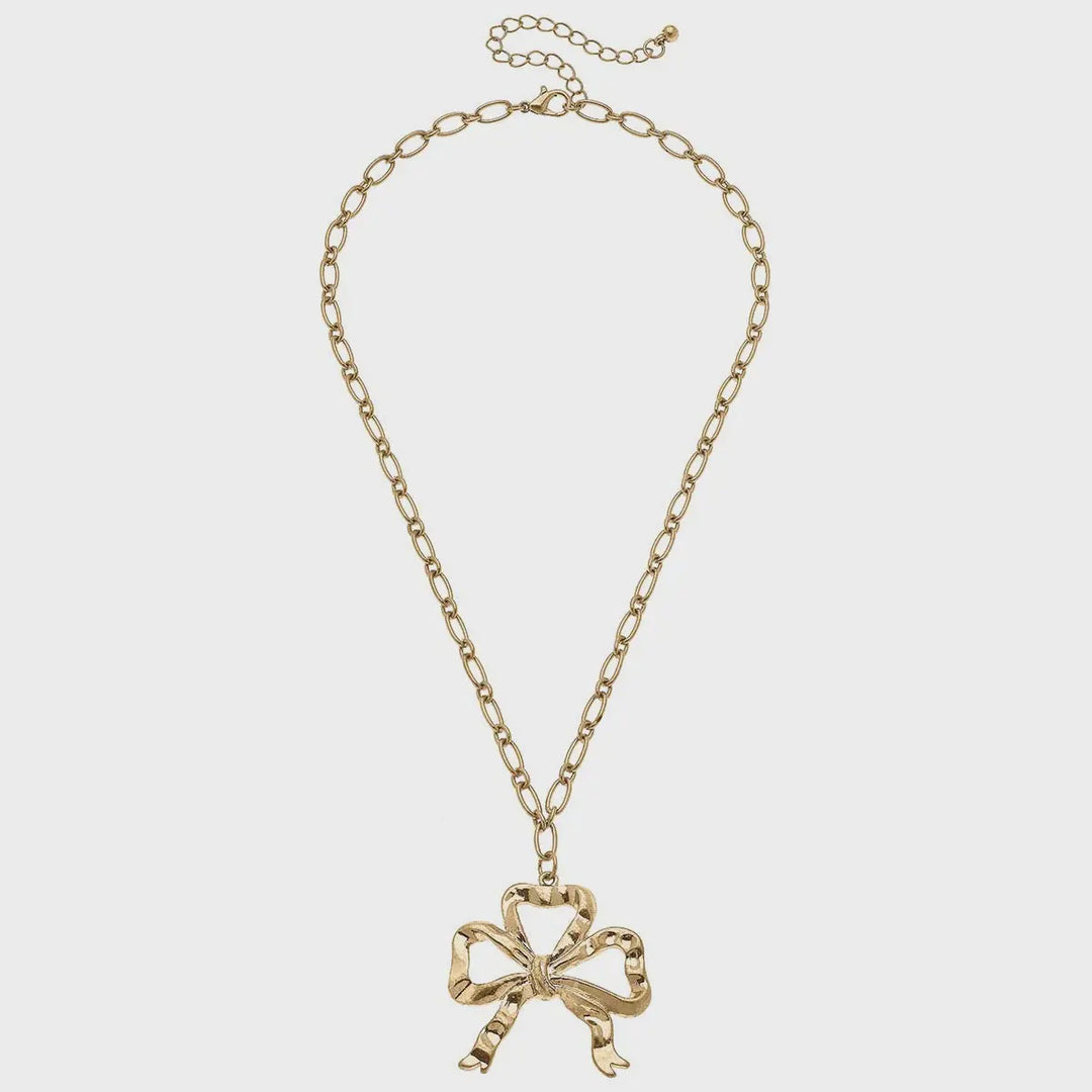 Canvas Greyson Bow Pendant Necklace in Worn Gold