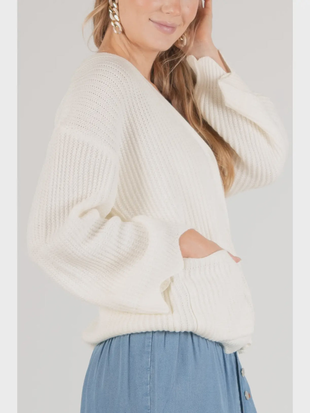 Before You Ivory Scalloped Hem Cardigan