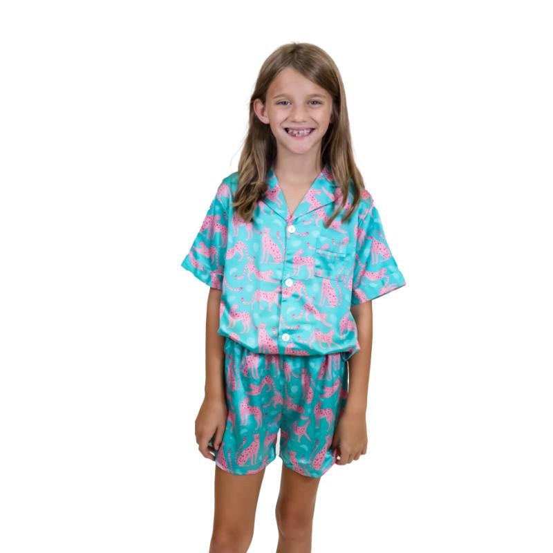 Kids "See Ya, Cheetah" Satin Pajama Short Set