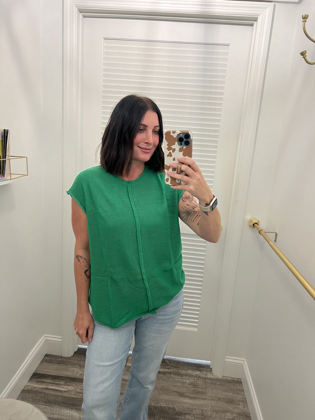 ONLINE EXCLUSIVE Green Cap Sleeve Knit Tee