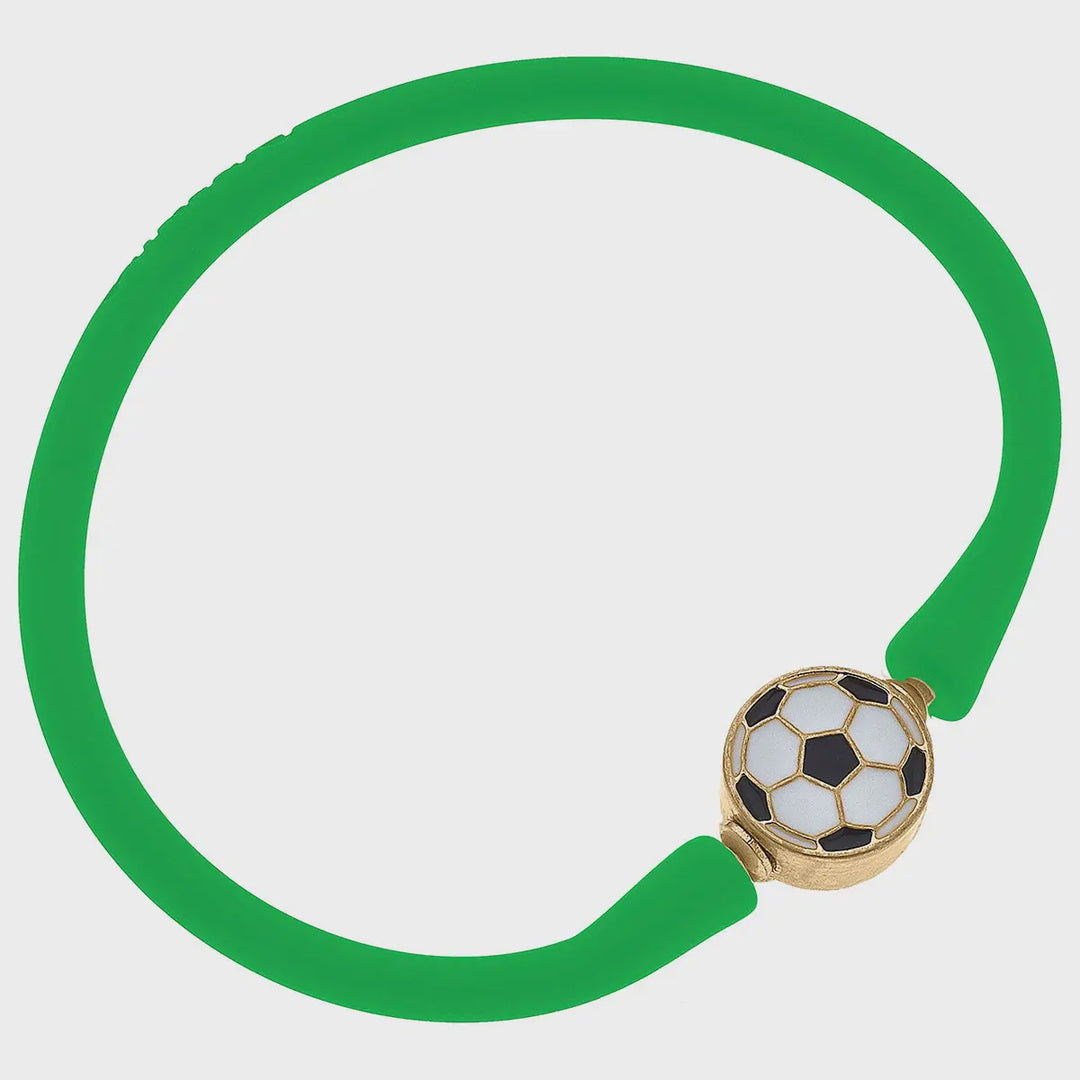 Canvas Enamel Soccer Ball Silicone Bali Bracelet - Green