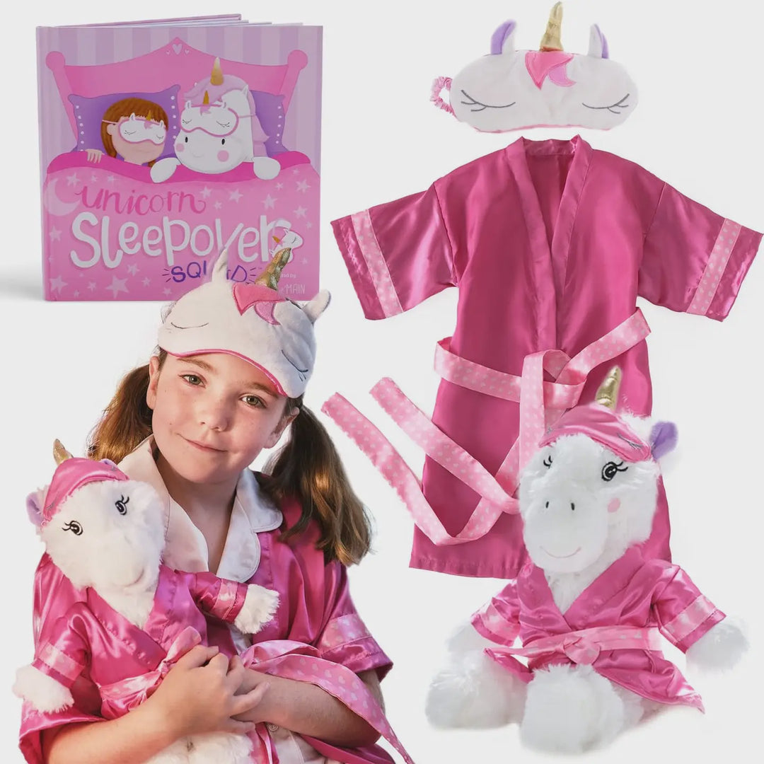Bearington Collection Unicorn Sleepover Gift Set w/ Plush, Book, Mask & Robe