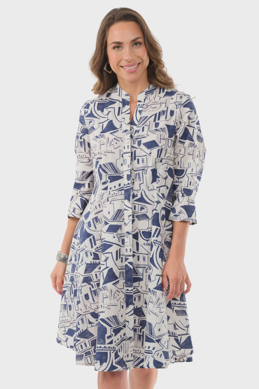 Lior Women's City Print Dress Ft 3/4 Bell Sleeves Knee Length -"Victory"
