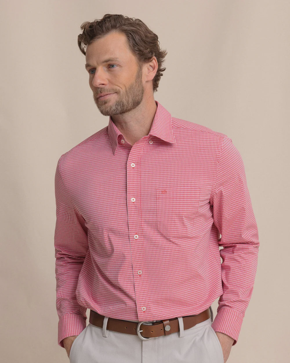 Southern Tide Crofton Plaid Charleston Sport Shirt- Grenadine Red