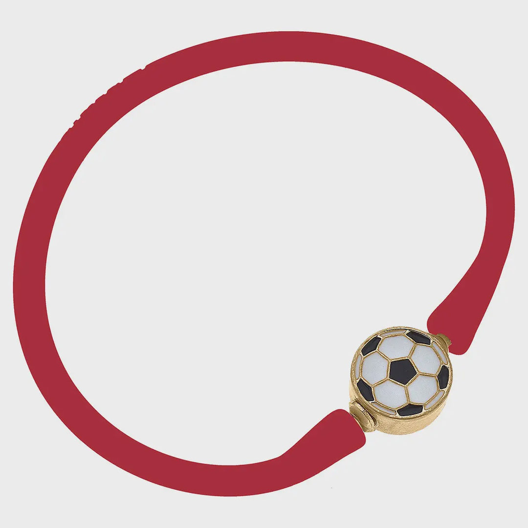 Canvas Enamel Soccer Ball Silicone Bali Bracelet - Red