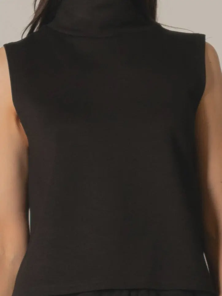 P. CILL Butter Modal Cowl Neck Sleeveless Top- Black
