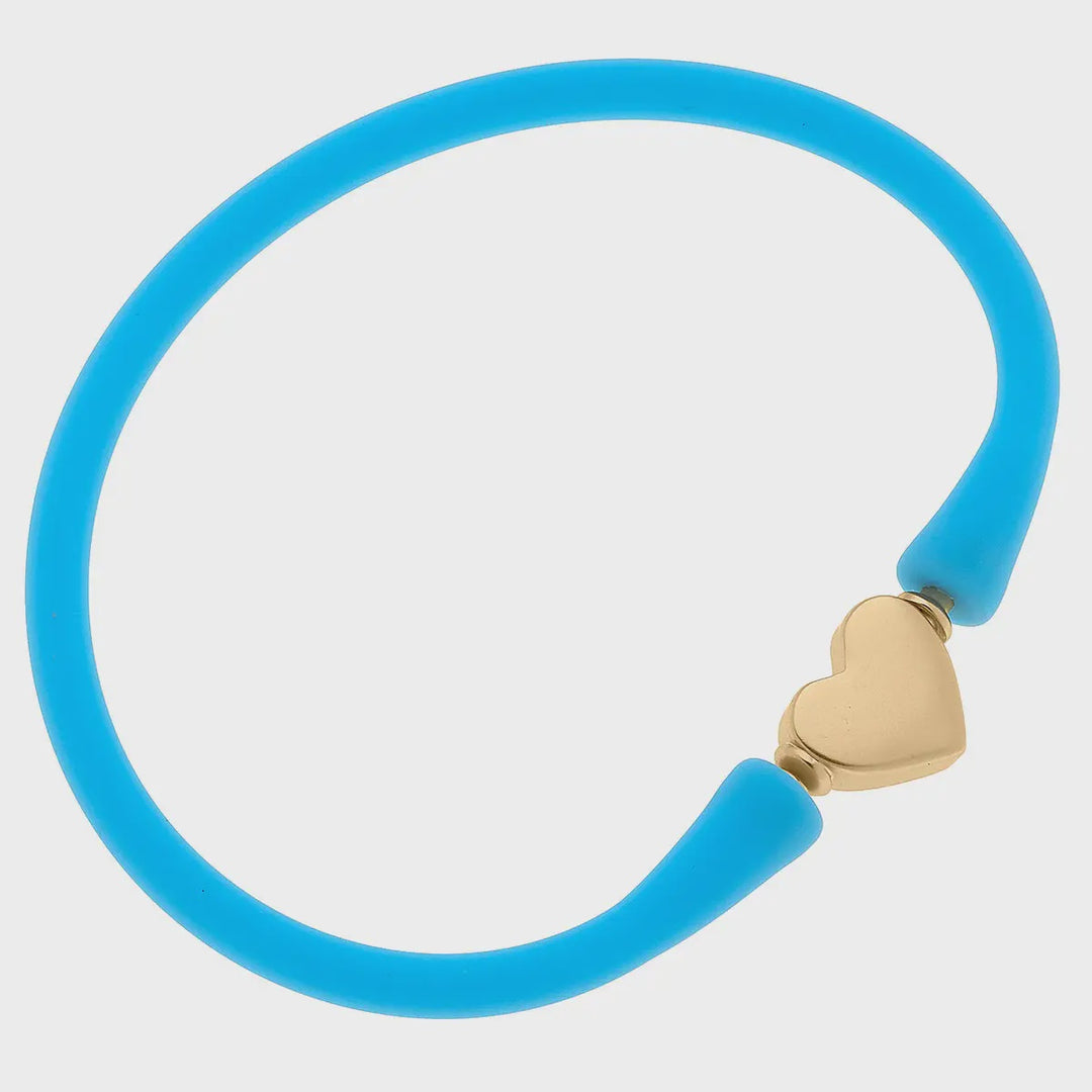 Canvas Bali 24K Gold Plated Heart Bead Silicone Bracelet Aqua