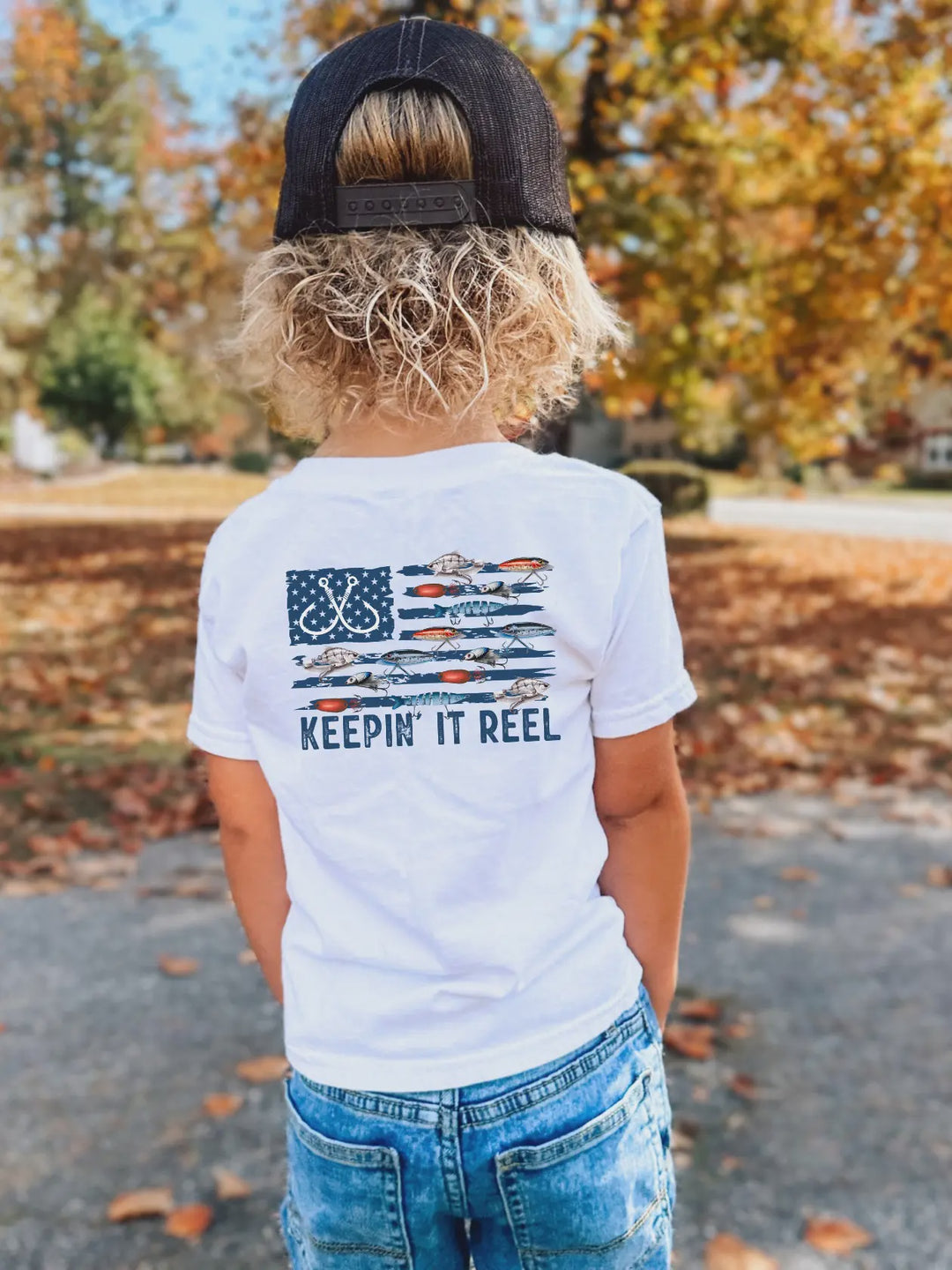 White Keepin' It Reel Kid's Fishing Tee