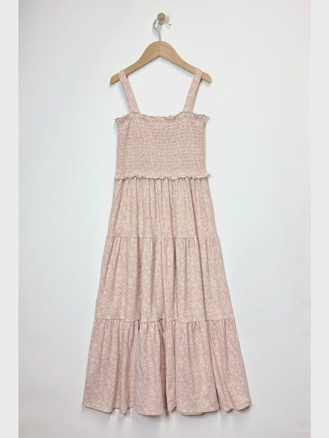 Heart and Arrow Tween Girls Kids Smocked Tiered- PinkMidi Dress