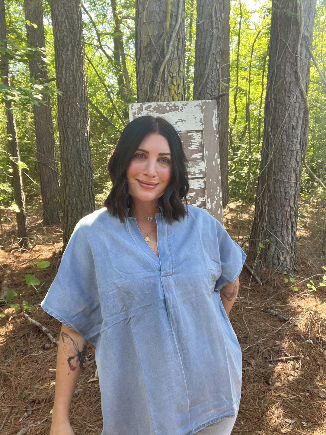 ONLINE EXCLUSIVE Denim Notch Neck Top