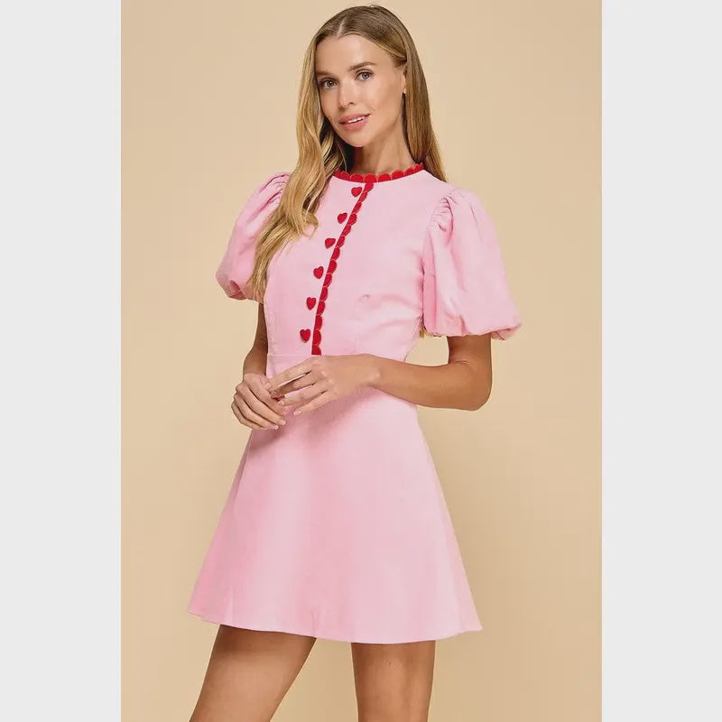 Pink Corduroy Fit and Flare Dress