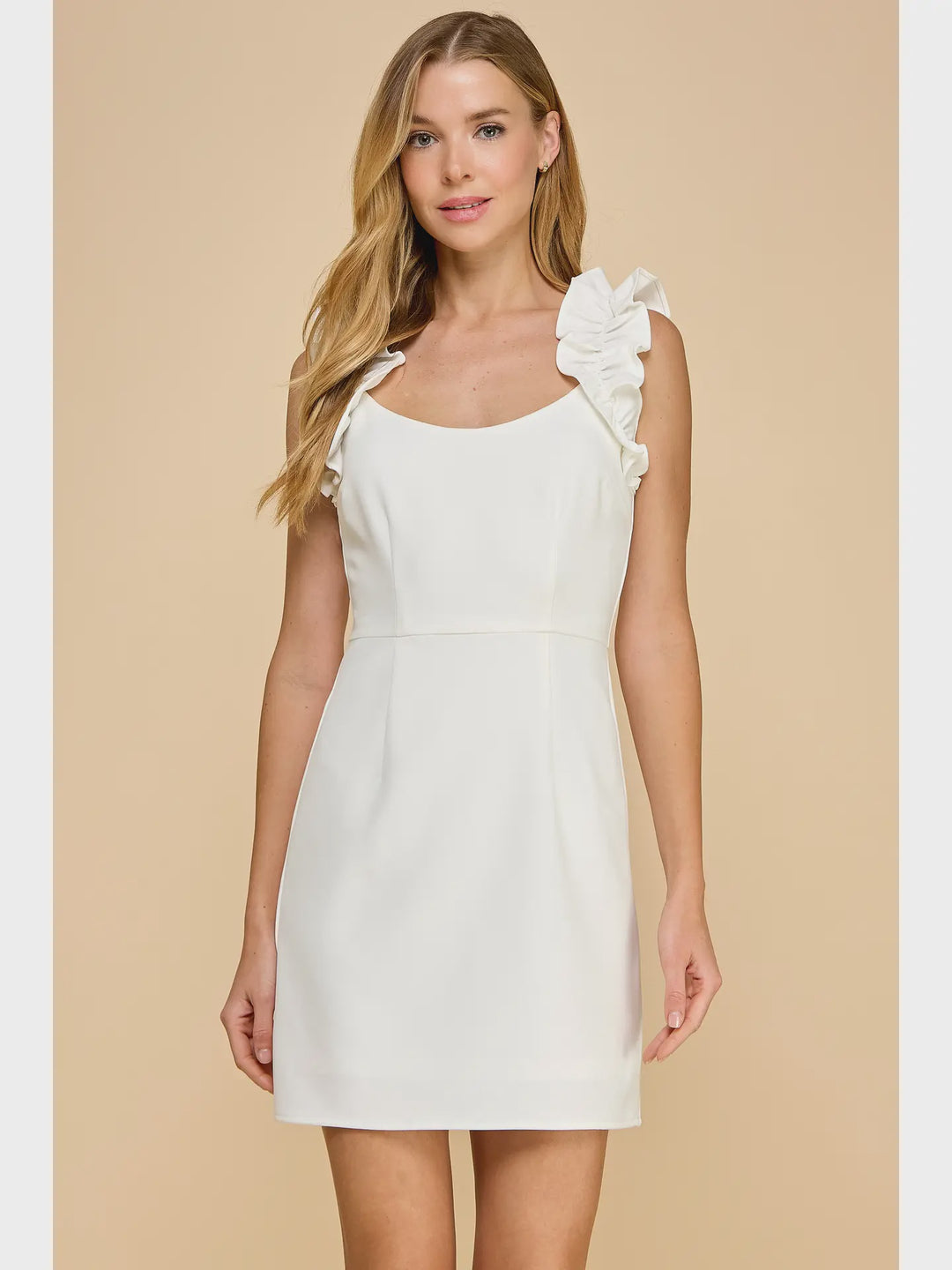 White Scoop Neckline Ruffle Detail Dress