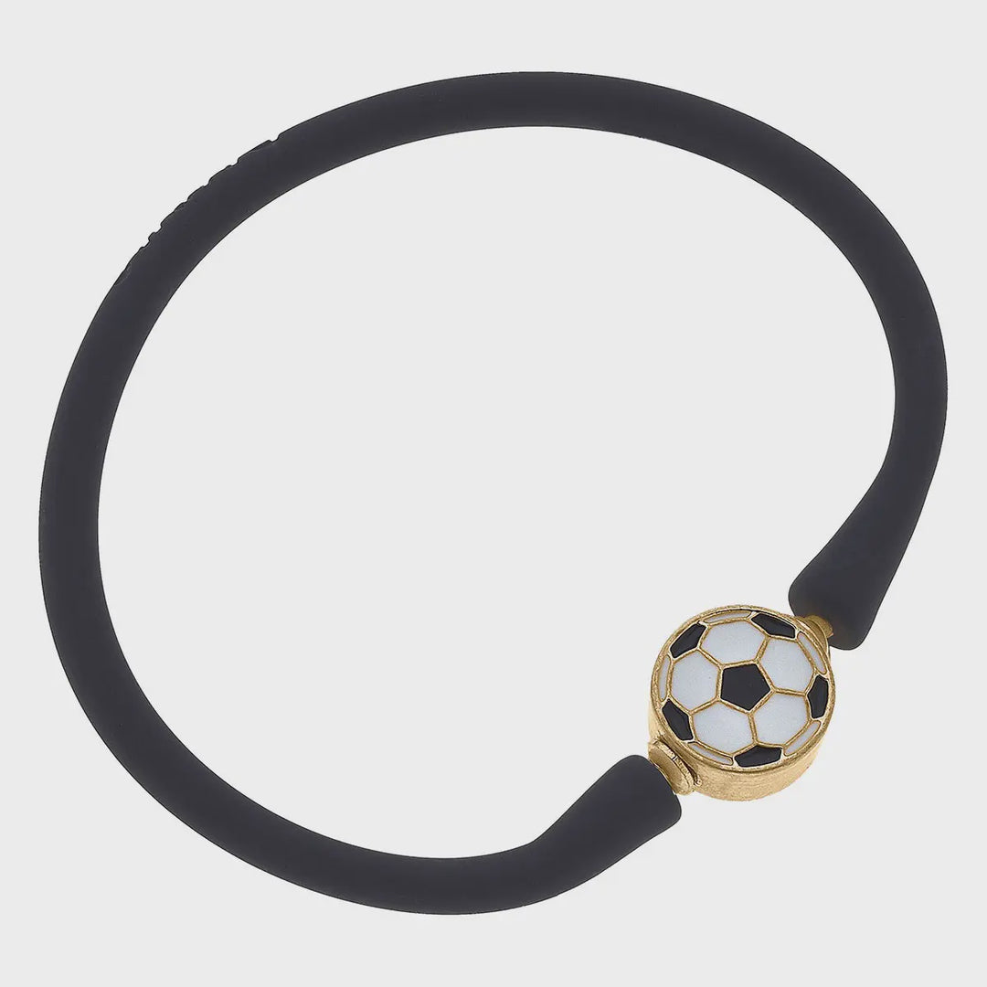 Canvas Enamel Soccer Ball Silicone Bali Bracelet - Black