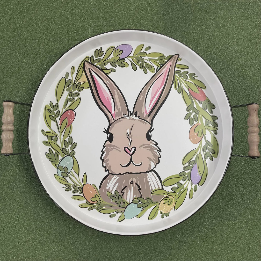 Glory Haus Egg Wreath Bunny Enamel Tray