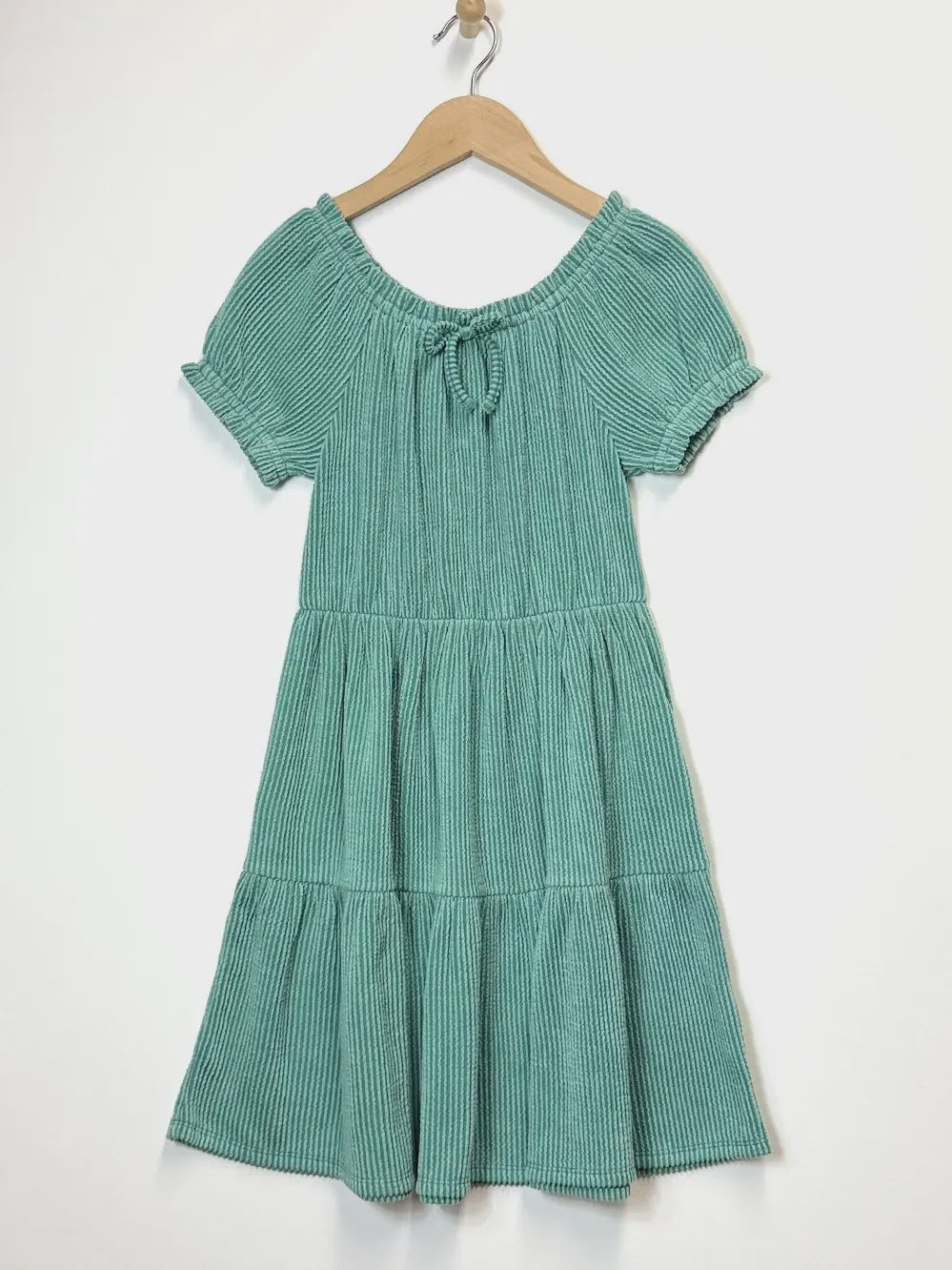 Heart and Arow Tween Kids Girls Puff SleeveTiered Dress- Green