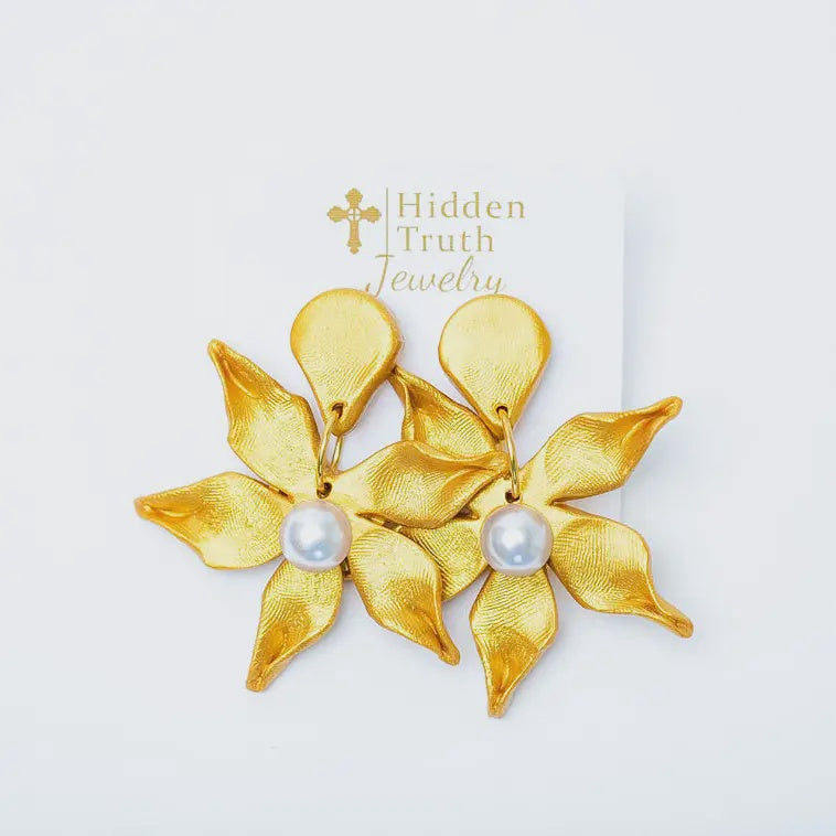 Hidden Truth Jewelry Stargazer Lily & Pearl Dangle Earrings