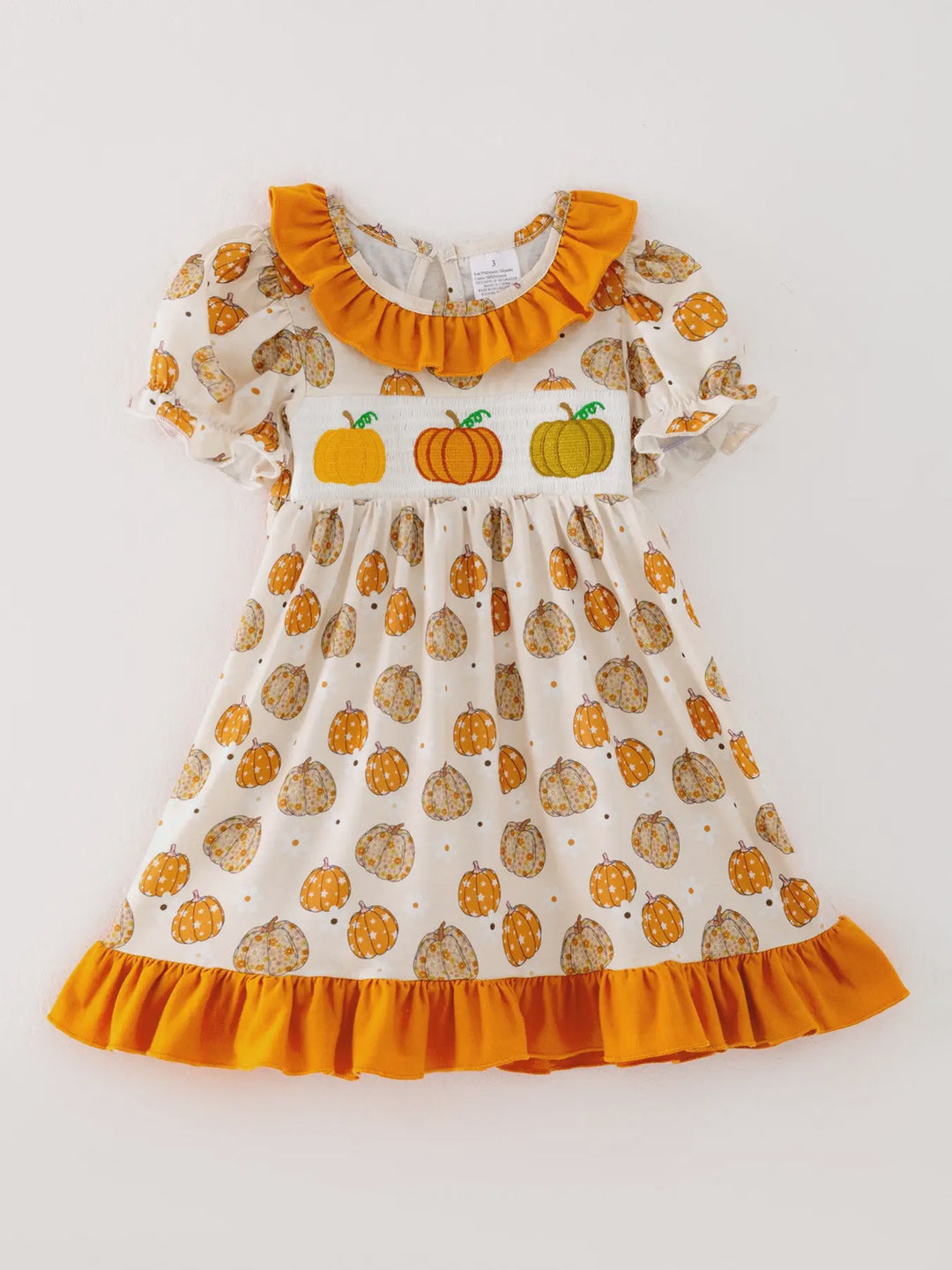 Smocking Pumpkin Embroidery Ruffle Dress