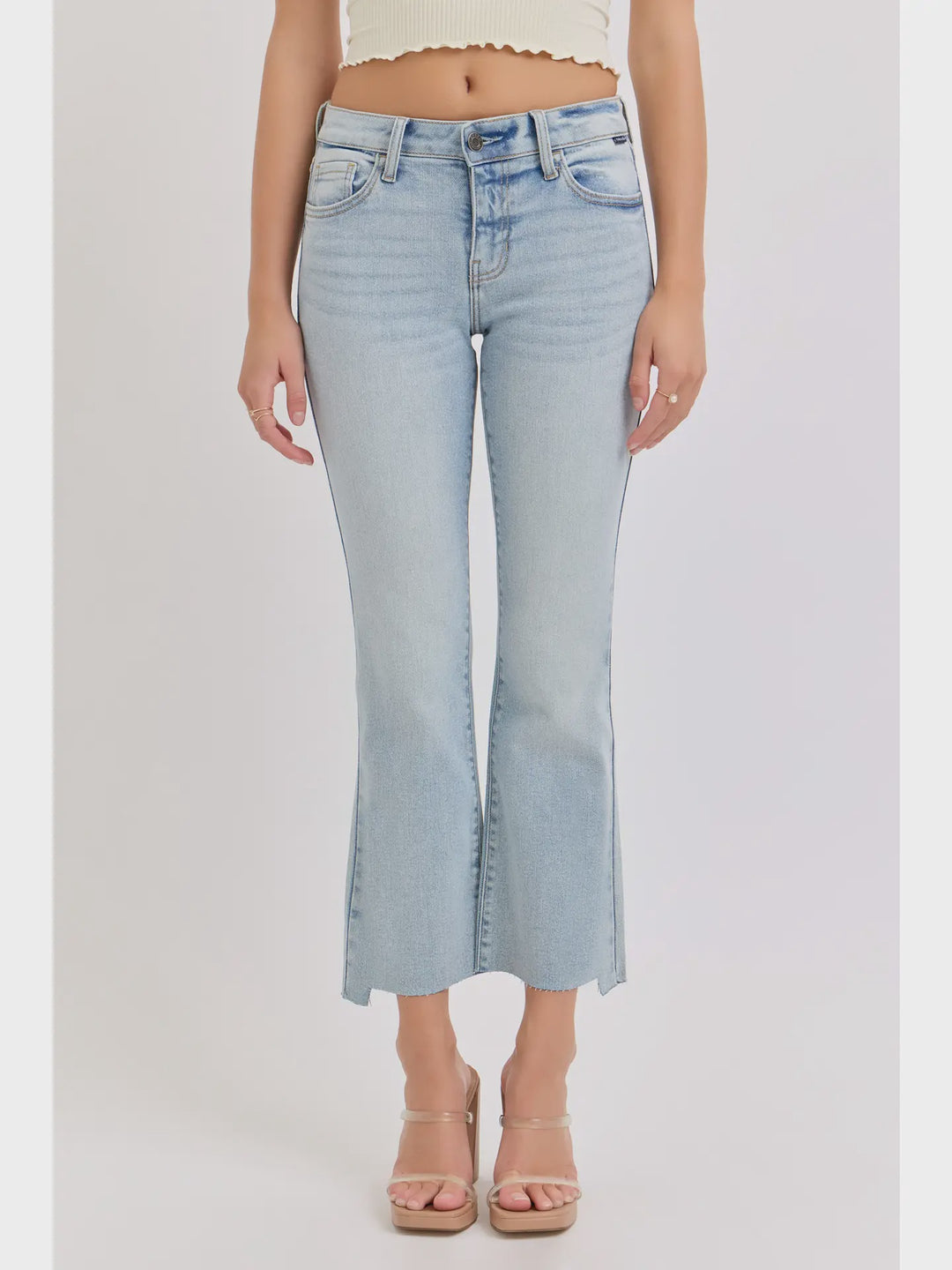 Cello Mid Rise Crop Flare Jean- Light Denim