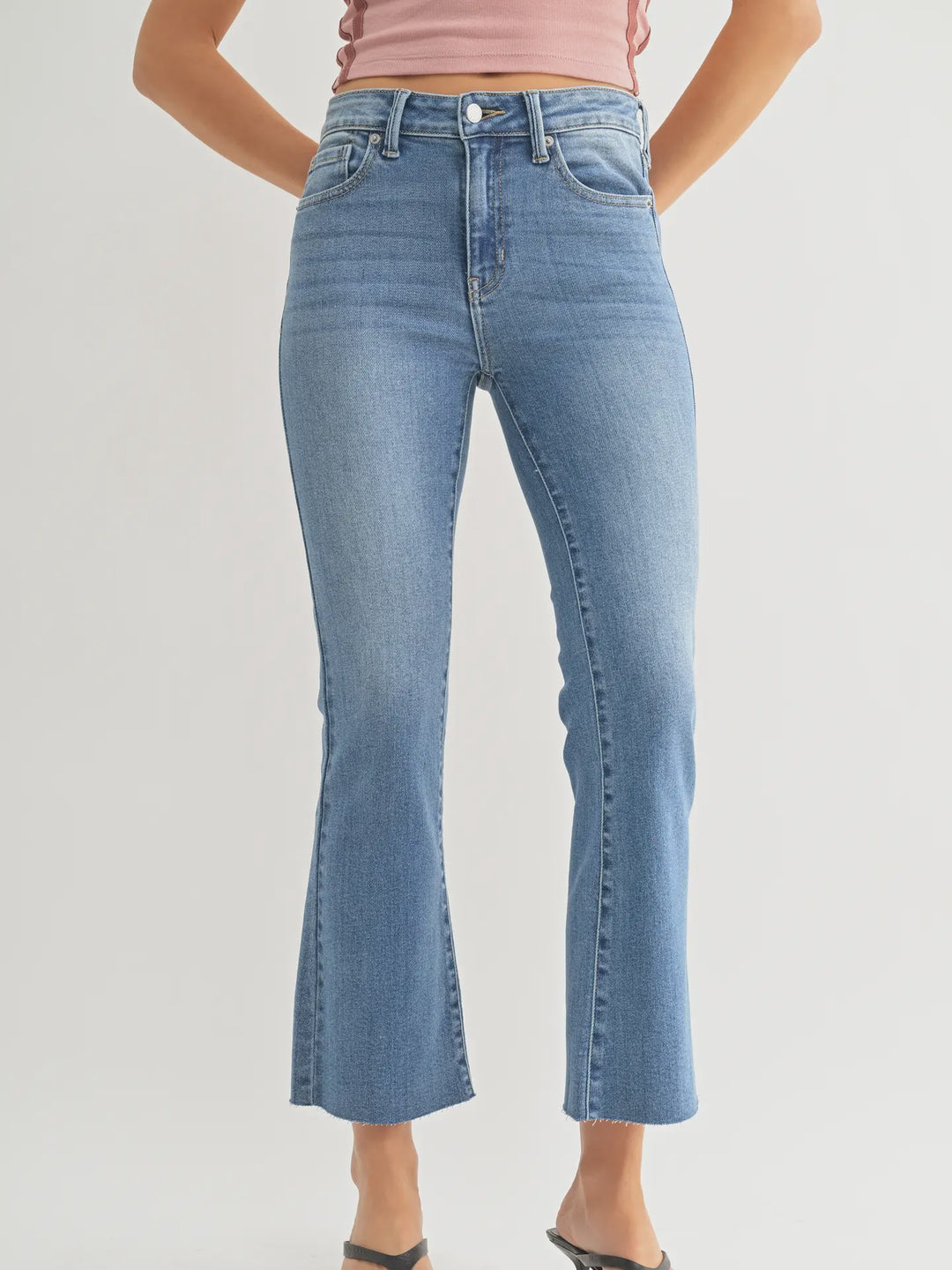 Medium Wash Cropped Flare Jeans