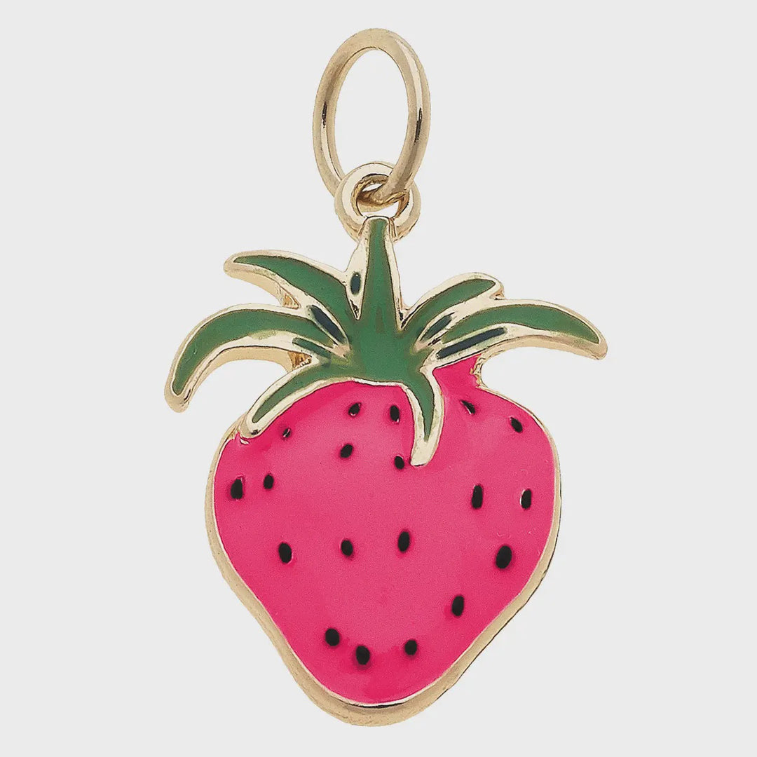 Canvas Strawberry Enamel Charm in Pink & Green