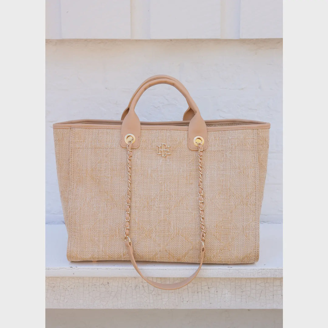 Caroline Hill Melissa Tote Bag Natural Lattice Tan
