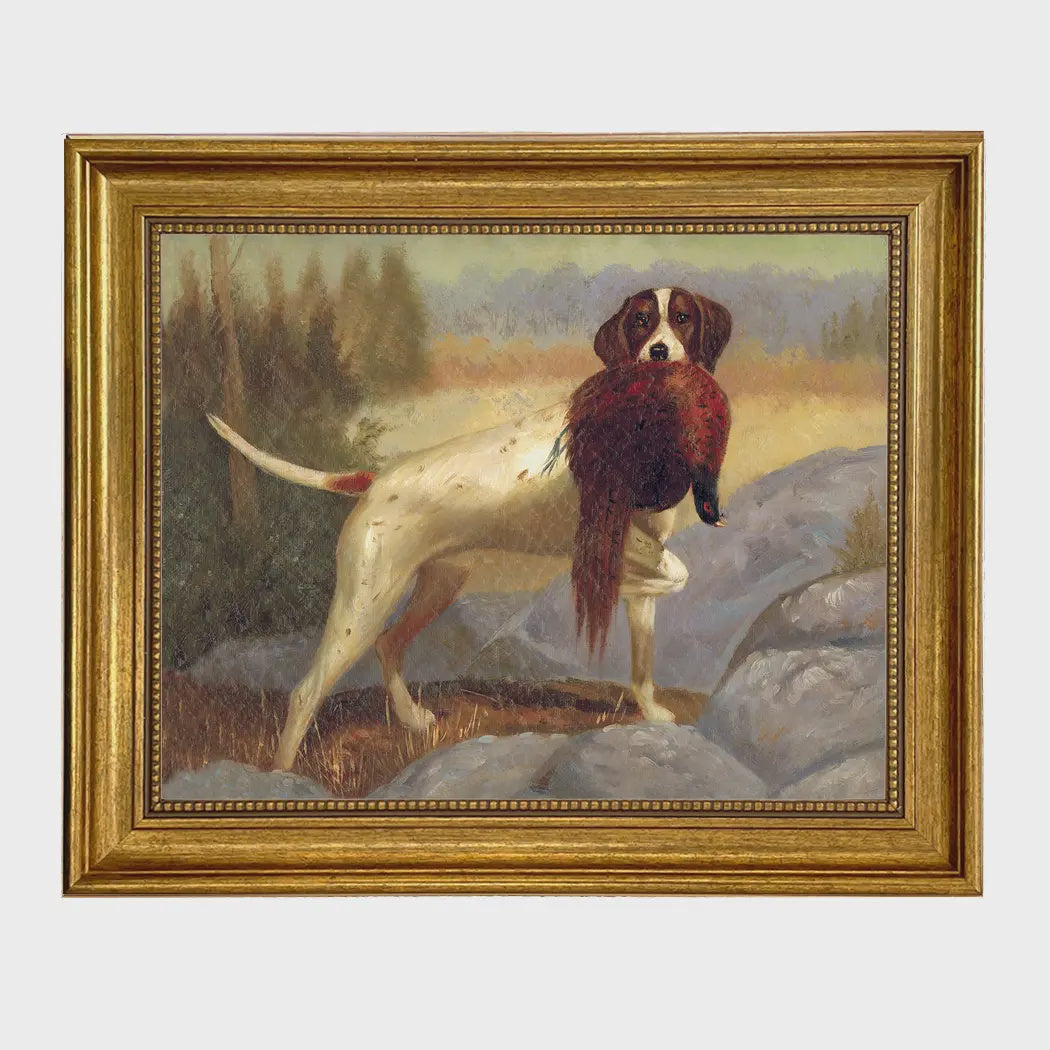 Madison Bay Co. Pointer with Pheasant Painting Reproduction Print On Canvas 8x10