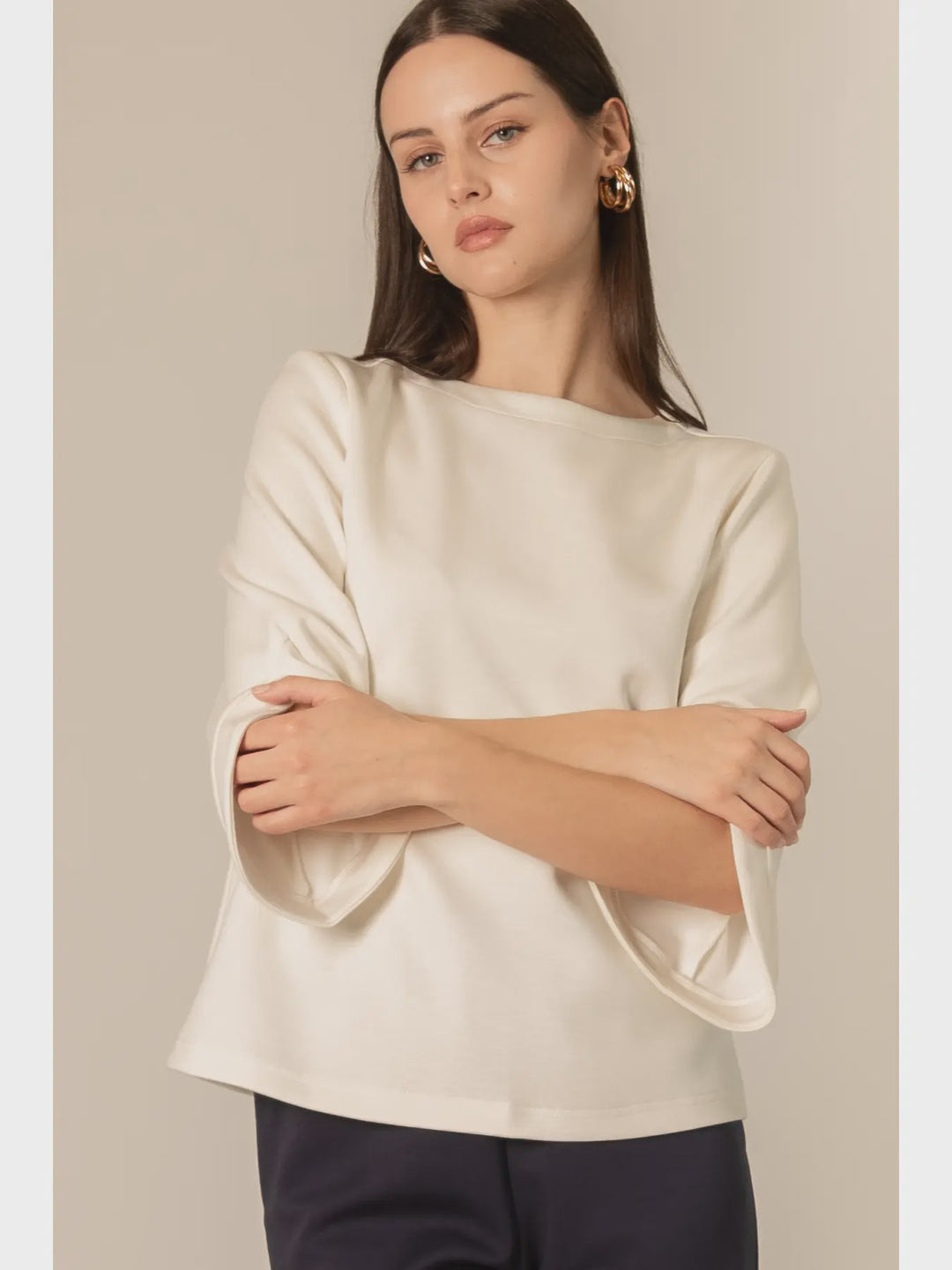 P. Cill Ivory Butter Modal V-Neck Short Sleeve Top